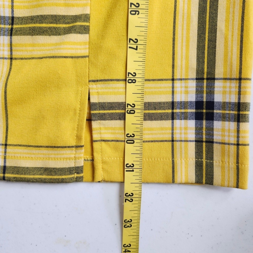 Forever 21 Yellow Plaid Mini Dress Medium 90s Bodycon Spaghetti Strap Clueless - Picture 8 of 11
